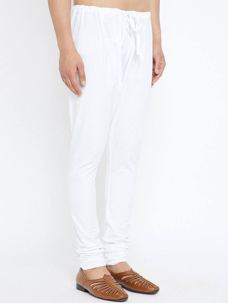 White Solid Cotton Men's Kurta Set - Ria Fashions