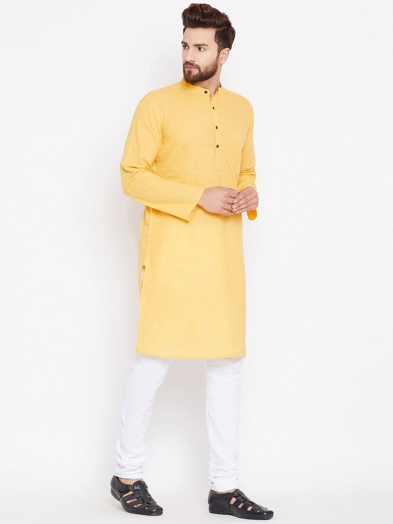 Yellow Solid Cotton Men's Kurta - Ria Fashions