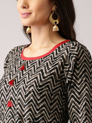 Readymade Black Printed Cotton Kurti - Ria Fashions