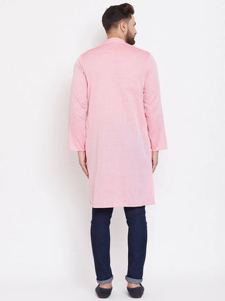 Pink Solid Cotton Men's Kurta - Ria Fashions