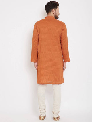 Orange Woven Design Cotton Men's Kurta - Ria Fashions