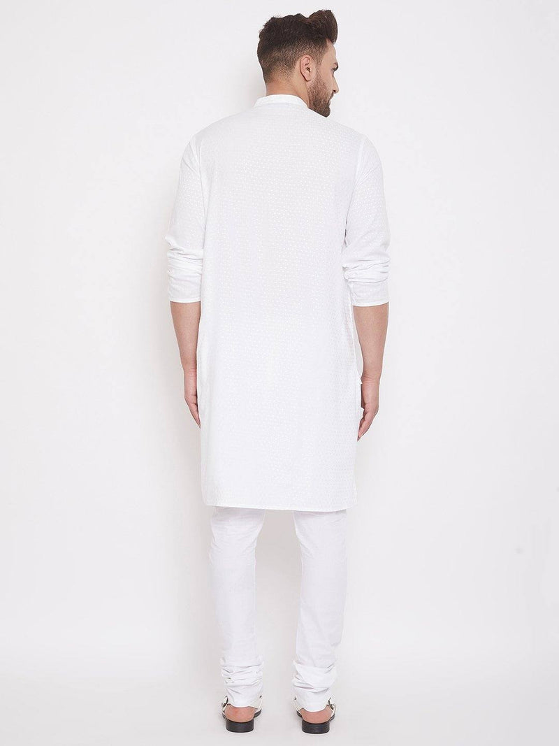 White Geometric Print Cotton Blend Men's Kurta - Ria Fashions