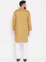 Mustard Yellow Solid Linen Cotton Men's Kurta - Ria Fashions