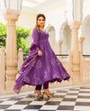 Kurta Pant Set Anarkali Style with Bandhej Modal - Violet - Ria Fashions