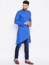 Asymmetrical Blue Pure Cotton Men's Kurta - Ria Fashions