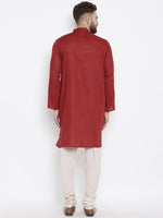 Red Solid Cotton Blend Men's Kurta - Ria Fashions