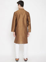 Brown Solid Silk Blend Men's Kurta - Ria Fashions