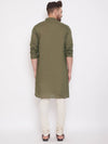 Green Men's Kurta Cotton Pintuck Full Sleeves - Ria Fashions
