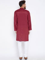 Red Woven Design Viscose Rayon Men's Kurta - Ria Fashions