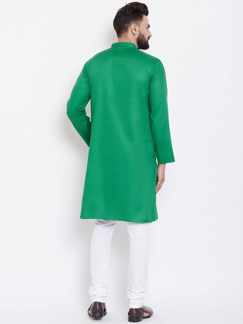 Green Solid Cotton Blend Men's Kurta - Ria Fashions