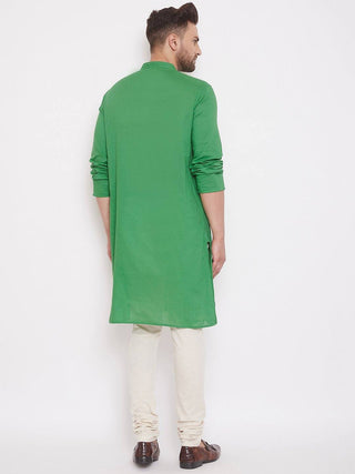Green Men's Cotton Pintuck Kurta Full Sleeves - Ria Fashions