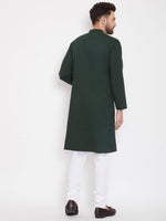 Green Solid Cotton Men's Kurta with White Churidar - Ria Fashions