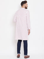 White & Pink Striped Cotton Men's Kurta - Ria Fashions