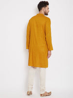 Yellow Woven Design Cotton Men's Kurta Set - Ria Fashions