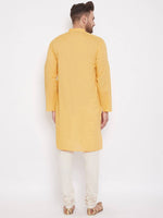 Yellow Men's Cotton Pintuck Kurta Full Sleeves - Ria Fashions