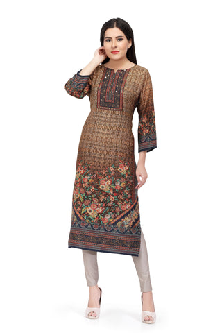 Readymade Brown Sabhyata Cotton Viscose Printed Kurti - Ria Fashions