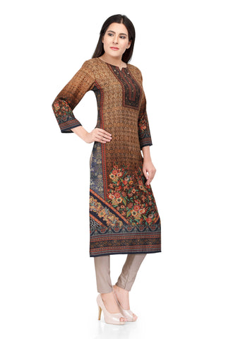 Readymade Brown Sabhyata Cotton Viscose Printed Kurti - Ria Fashions