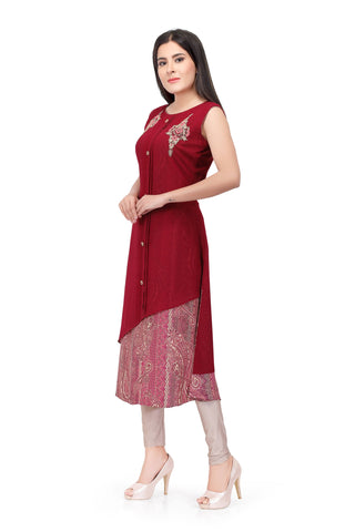 Readymade Sabhyata Red Chiffon Kurti - Ria Fashions