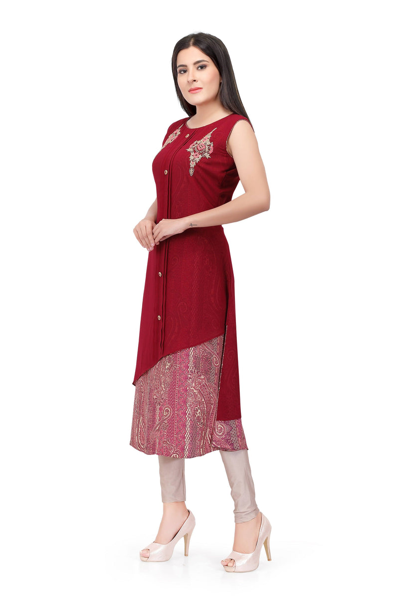 Readymade Sabhyata Red Chiffon Kurti - Ria Fashions