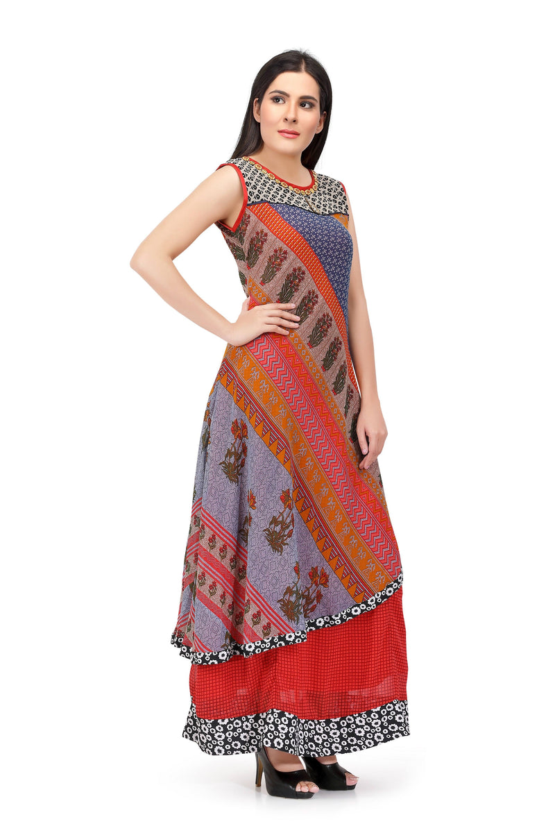 Sabhyata Multicoloured Chiffon Printed Kurti - Ria Fashions