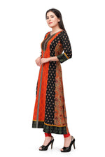 Readymade Sabhyata Black and Orange Cotton Kurti - Ria Fashions