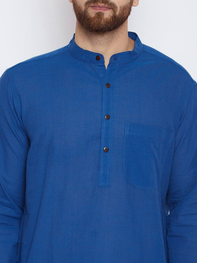 Blue Solid Cotton Men's Kurta - Ria Fashions