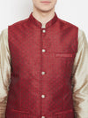 Red Banarasi Silk Men's Nehru Jacket - Ria Fashions