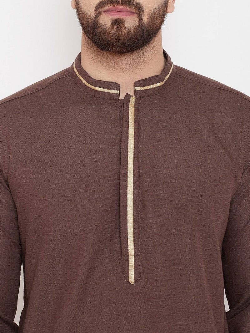 Brown Solid Linen Cotton Men's Kurta - Ria Fashions