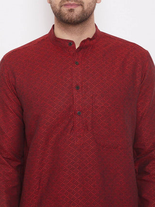Red Woven Design Cotton Men's Kurta - Ria Fashions