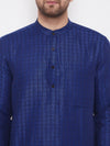 Blue Cotton Men's Woven Design Straight Kurta Full Sleeves - Ria Fashions