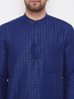 Blue Cotton Men's Woven Design Straight Kurta Full Sleeves - Ria Fashions