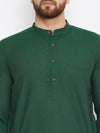 Dark Green Solid Cotton Men's Kurta - Ria Fashions