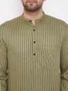 Green Striped Viscose Rayon Men's Kurta - Ria Fashions