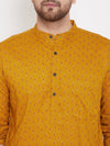 Yellow Woven Design Cotton Men's Kurta Set - Ria Fashions