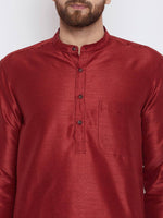 Red Solid Silk Blend Men's Kurta - Ria Fashions