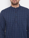 Blue Cotton Men's Woven Design Straight Full Sleeves Kurta - Ria Fashions