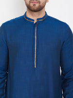 Blue Solid Viscose Rayon Men's Kurta Set with White Churidar - Ria Fashions