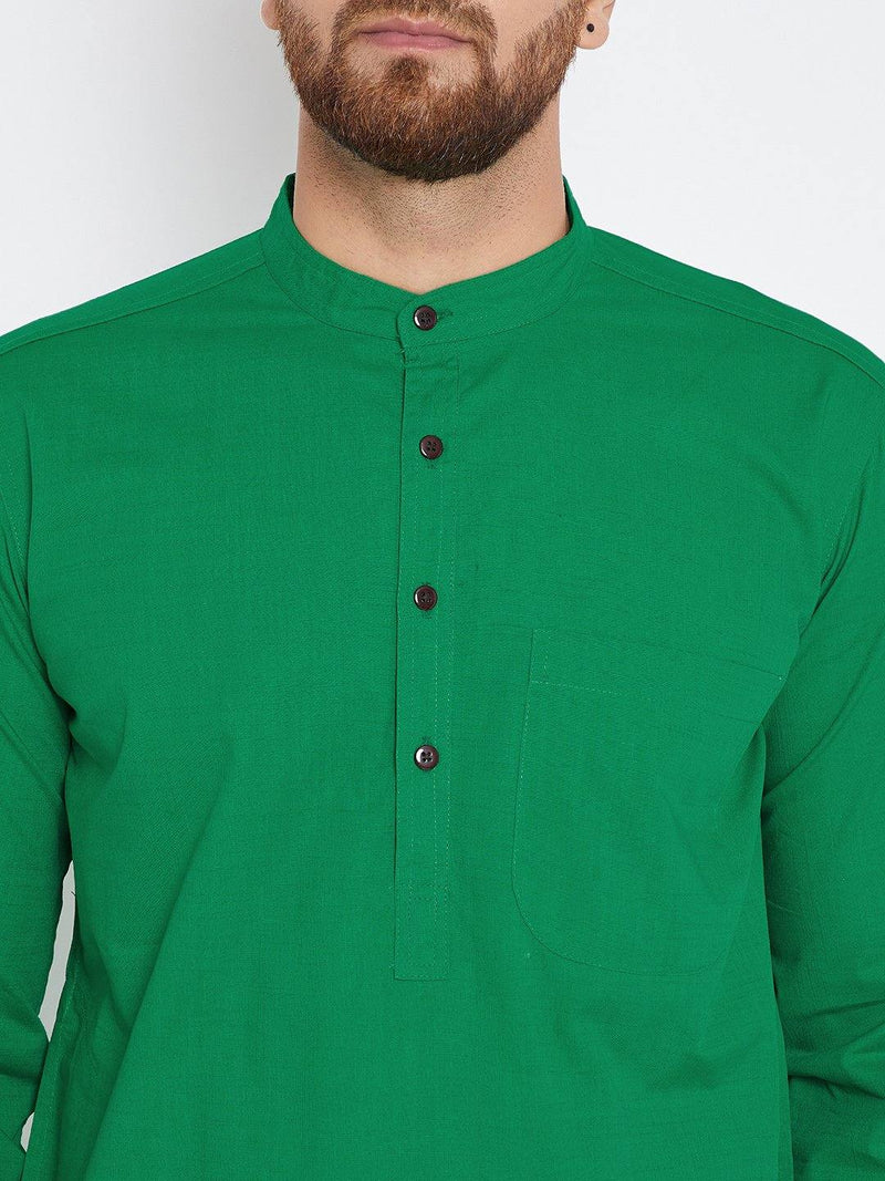 Green Solid Cotton Men's Kurta - Ria Fashions