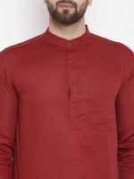 Red Solid Cotton Blend Men's Kurta - Ria Fashions