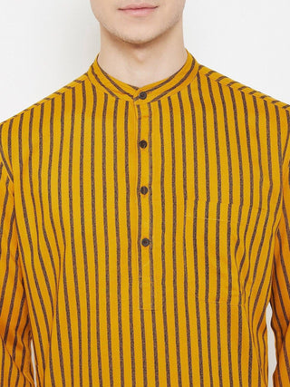 Yellow Striped Viscose Rayon Men's Kurta - Ria Fashions