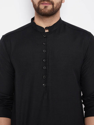 Black Solid Cotton/Linen Men's Kurta - Ria Fashions