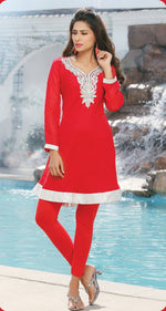 Georgette Red Embellished  Kurti - Ria Fashions