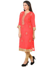 Red Colored Long Georgette Tunic with Zari Work - Ria Fashions
