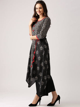 Readymade Black Printed Cotton Kurti - Ria Fashions