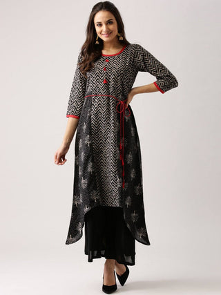 Readymade Black Printed Cotton Kurti - Ria Fashions