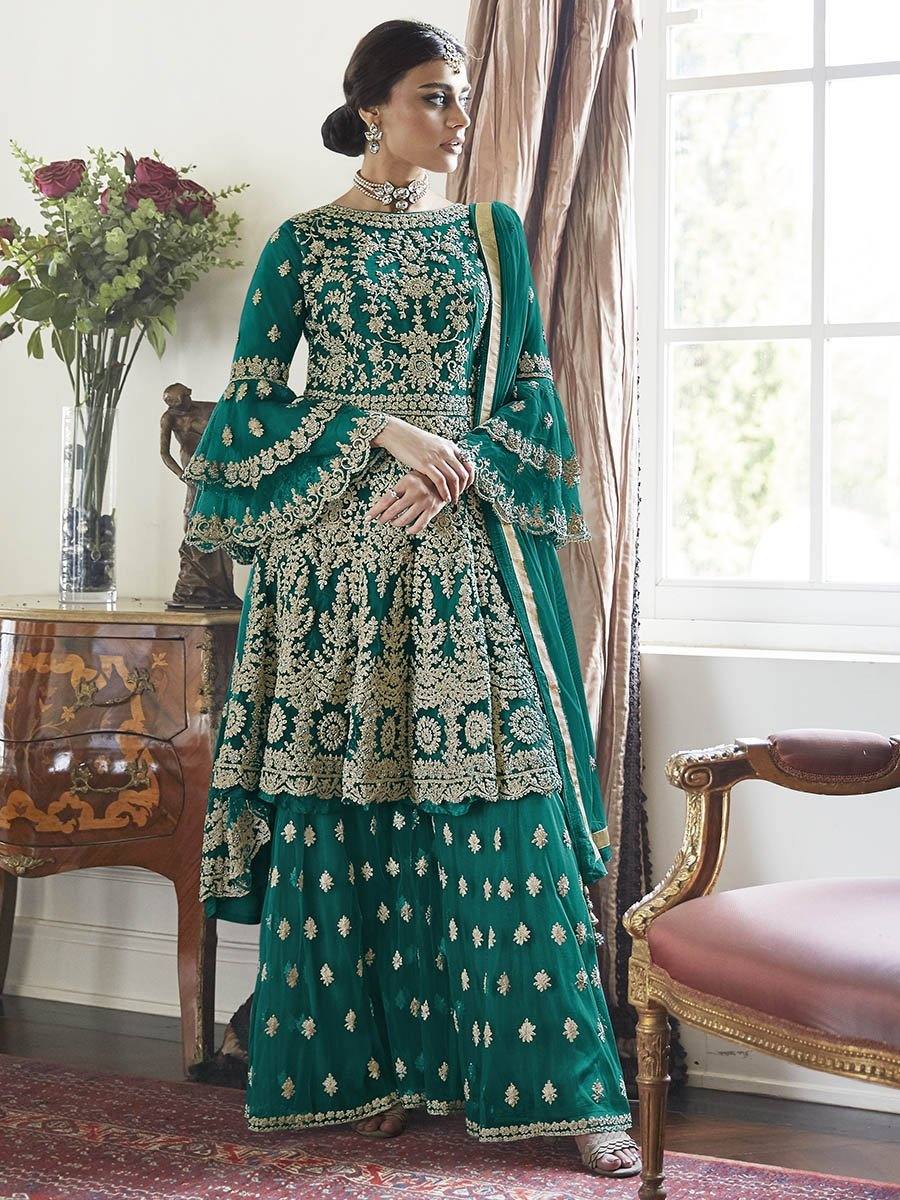 Mint Green Embroidered Butterfly Net Anarkali Suit - Ria Fashions