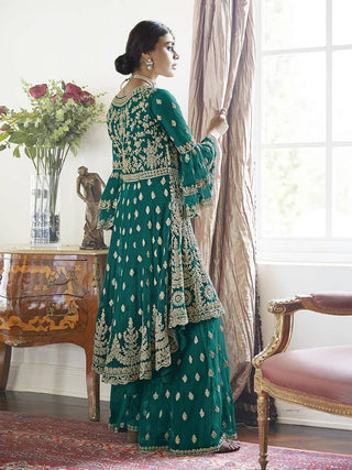 Mint Green Embroidered Butterfly Net Anarkali Suit - Ria Fashions