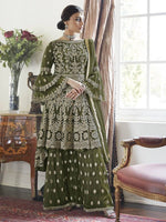 Henna Green Embroidered Butterfly Net Anarkali Suit - Ria Fashions