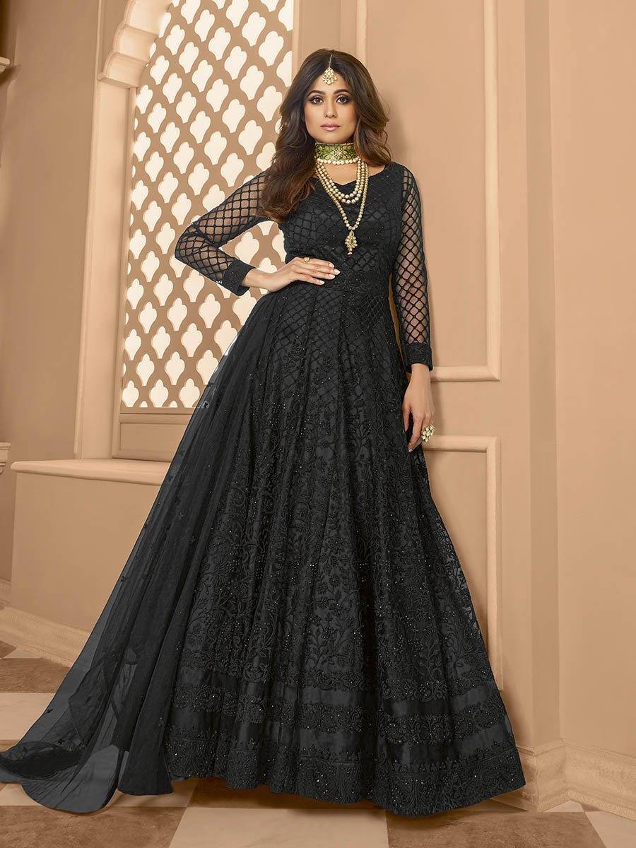 Black Heavy Embroidered Anarkali Suit - Ria Fashions