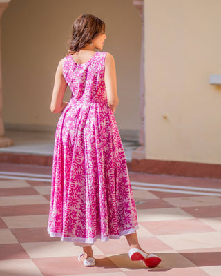 Cotton Dress Set - Pink Colored Dabu Print